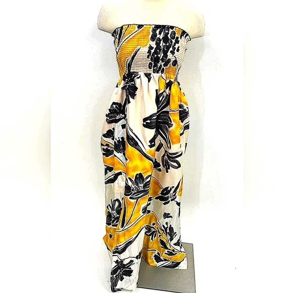 SILK 100%  Floral Strapless Maxi Dress Size Xs Fits 2-8 Stretch Tube Top BGBG - Picture 1 of 17